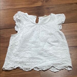 White Lace Blouse with Flutter Sleeves and Scalloped Hem